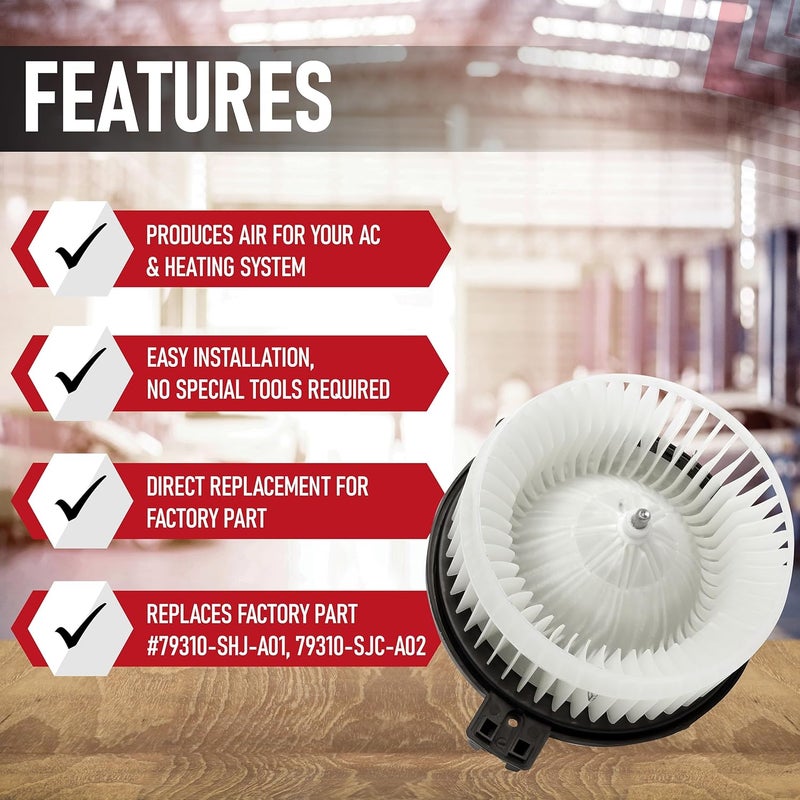 AA Ignition Replacement Front HVAC Blower Motor with Fan - Compatible with Honda and Acura - 2005-2010 Odyssey, 2006-2007 Ridgeline, 2005-2012 RL - Replaces 79310-SHJ-A01, 79310-SJC-A02, 700192, 75735, PM9304 - Image 2