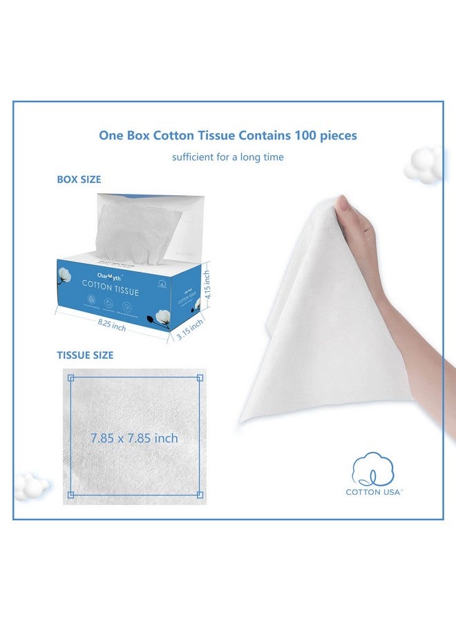 Charmyth Extra Thick Disposable Face Towel, Disposable Makeup Removing Wipes, 100% USA Cotton and 100% Organic & Cruelty Free, Lint-Free Cotton Tissues for Sensitive Skin 1 Count (Pack of 100) - Image 2