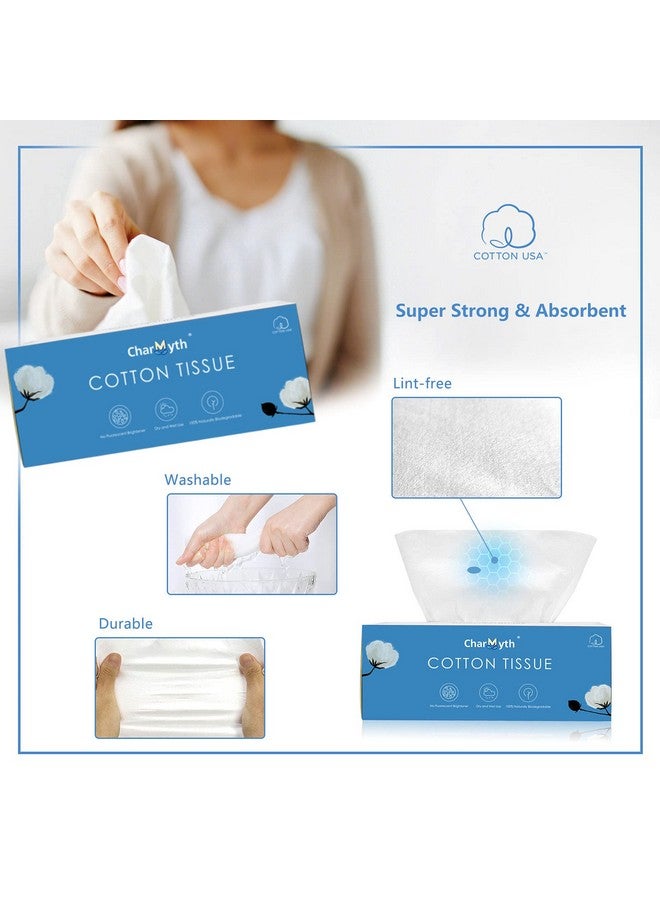 Charmyth Extra Thick Disposable Face Towel, Disposable Makeup Removing Wipes, 100% USA Cotton and 100% Organic & Cruelty Free, Lint-Free Cotton Tissues for Sensitive Skin 1 Count (Pack of 100) - Image 3