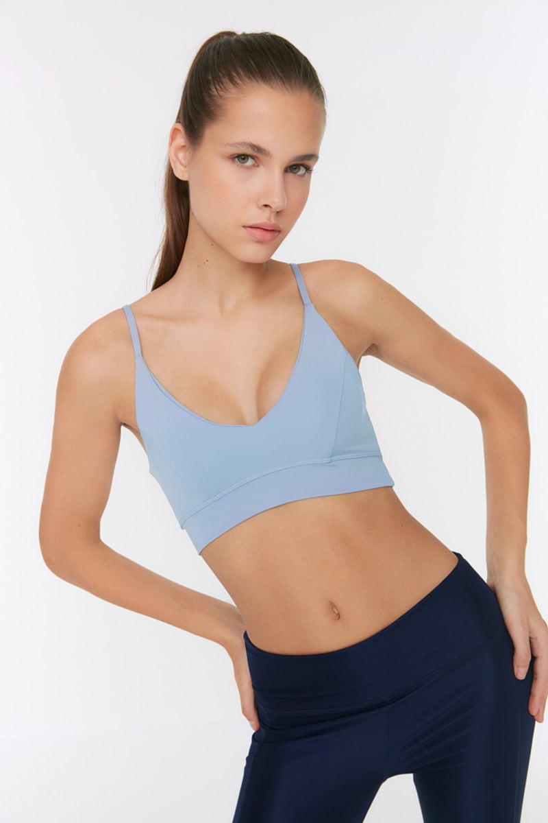 trendyol Light Blue Supported/Styling String Strap Knitted Sports Bra TWOSS22SS0045 - Image 4