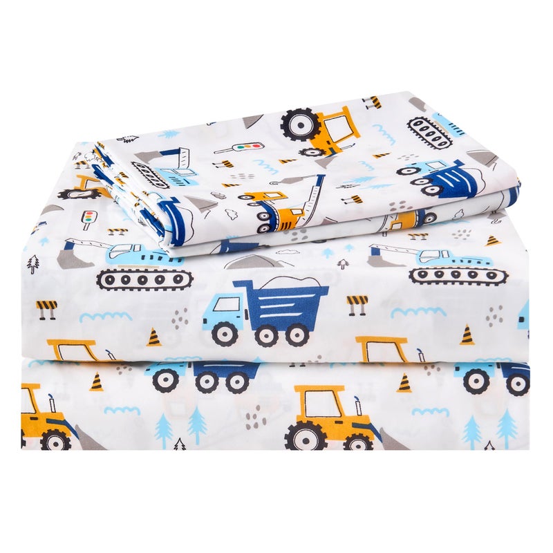 lasoftan Kids Sheet Set Full Size, Boys Full Sheet Set with White Car Patternï¼ŒBreathable Silky Soft Microfiber Kids Fitted Sheet - Image 1