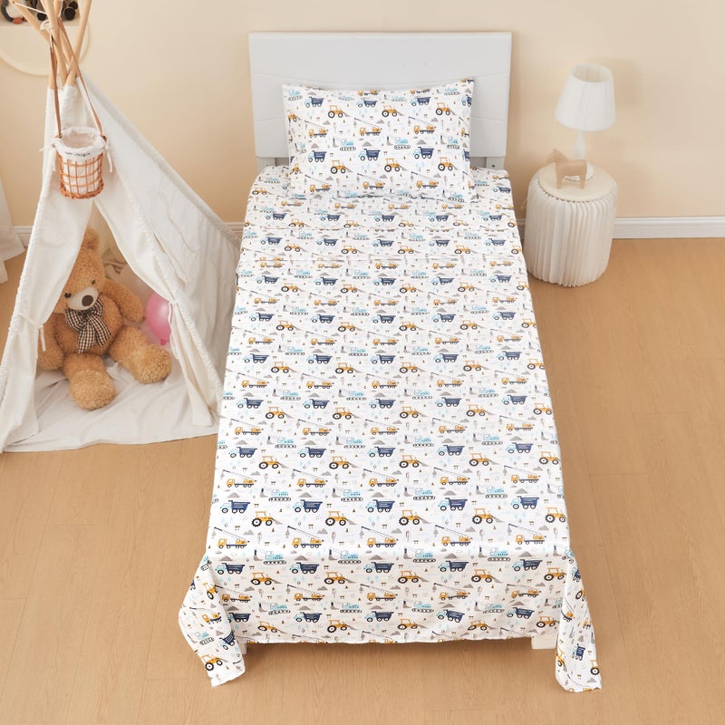 lasoftan Kids Sheet Set Full Size, Boys Full Sheet Set with White Car Patternï¼ŒBreathable Silky Soft Microfiber Kids Fitted Sheet - Image 5