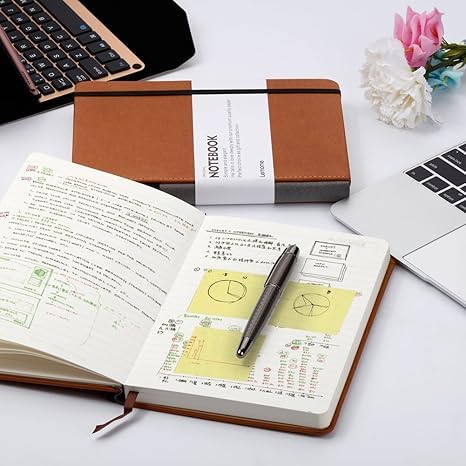 Lemome Grid Paper Notebook Hardcover Classic Notebook with Pen Holder - Page Dividers Presents 8.4 x 5.7 in - Image 2