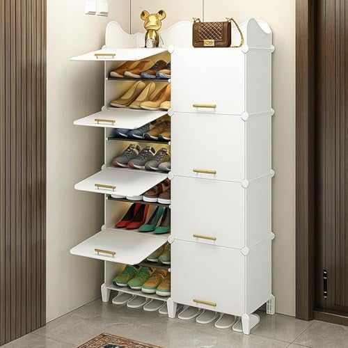 Owme 17 Tier Shoe Rack with Shelf, Folding Shoe Rack for Bedroom, Living Room,Entryway,Footwear Stand for Home, Organizer, ShoeRack Plastic | Hallway Shoes Rack | Shoe Organizer - White - Image 1