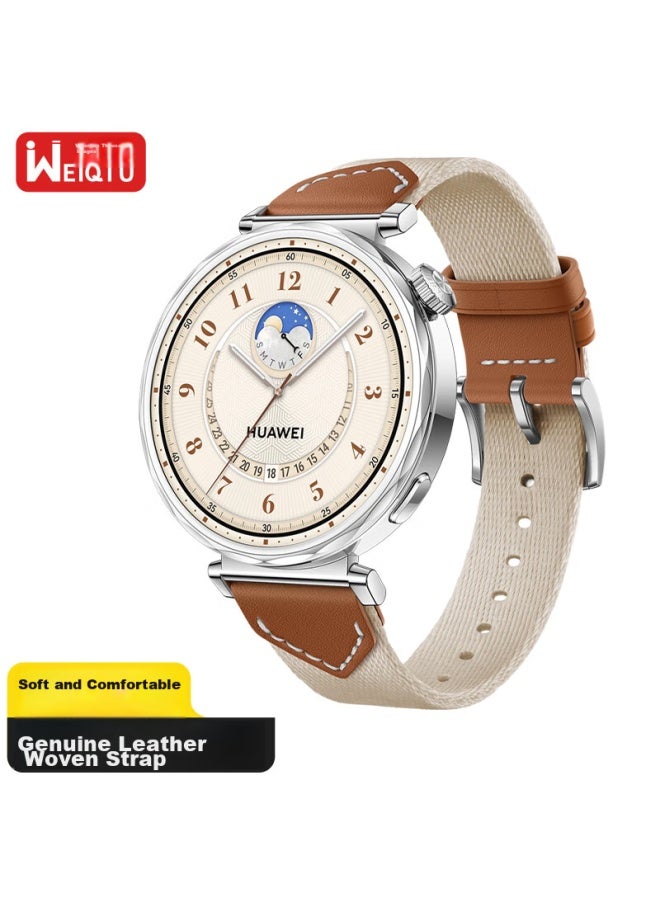 Wei Qiantu Weiqianto متوافق مع ساعة هواوي Watch Gt5/5pro/gt4، سوار ساعة من الجلد المنسوج المركب، موديل نسائي، 41/42mm Dial ، واجهة 18mm - Image 1