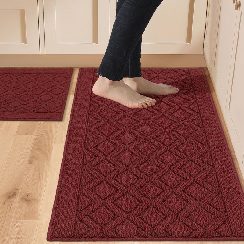 COSY HOMEER COSY HOMEER 48x20 Inch30X20 Inch Kitchen Rug Mats Made of 100 Polypropylene 2 Pieces Soft Kitchen Mat Specialized in Anti Slippery and Machine Washablered