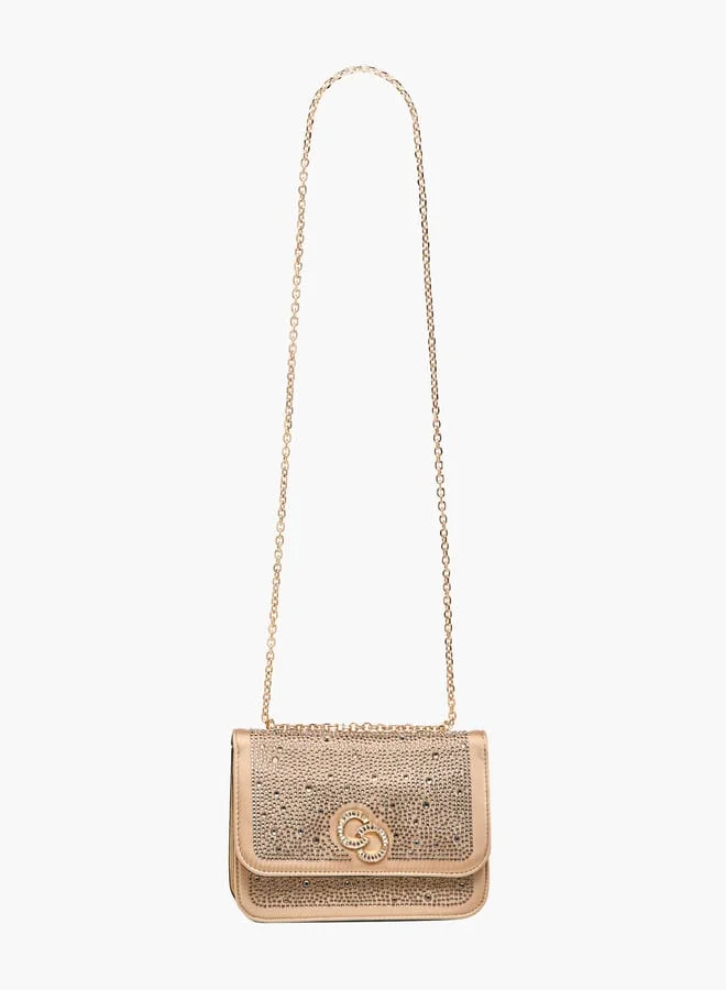 Celeste Women Rhinestone Embellished Crossbody Bag with Chain Strap