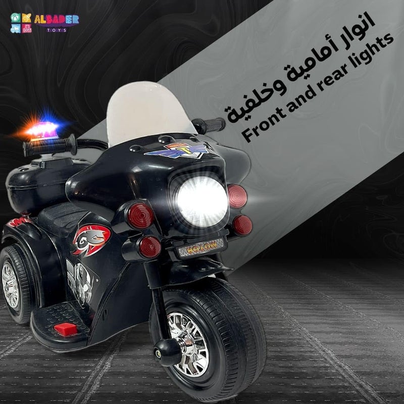 دراجة ألبادر الكهربائية للأطفال 6 فولت مع أضواء شرطة وأصوات وعجلات تدريب متينة للاستخدام الخارجي، دراجة شرطة كهربائية للأطفال من عمر 2 إلى 5 سنوات (أسود) - Image 4