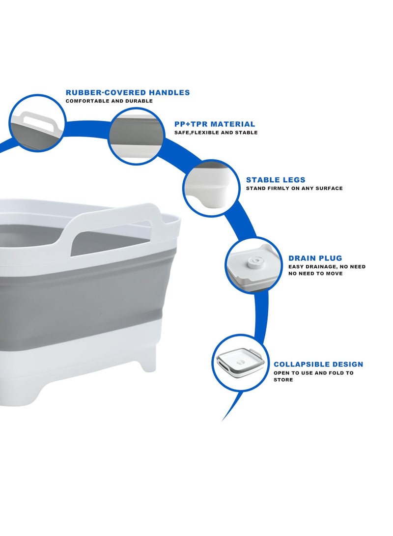 Collapsible Bucket,Wash Bucket,Collapsible Wash Basin,Collapsible Dish Tub,Collapsible Basin,Space Saving Multiuse Foldable Sink Tub, 9L Camping Sink Foldable, Kitchen Sink Basin (Gray) - Image 2