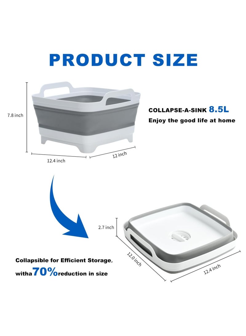 Collapsible Bucket,Wash Bucket,Collapsible Wash Basin,Collapsible Dish Tub,Collapsible Basin,Space Saving Multiuse Foldable Sink Tub, 9L Camping Sink Foldable, Kitchen Sink Basin (Gray) - Image 5