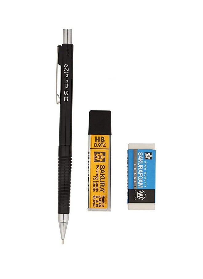 SAKURA - Cushioning Point Mechanical Pencil Starter Set With Lead Refill And Eraser (Black, 0.9Mm-Hb) - Image 1
