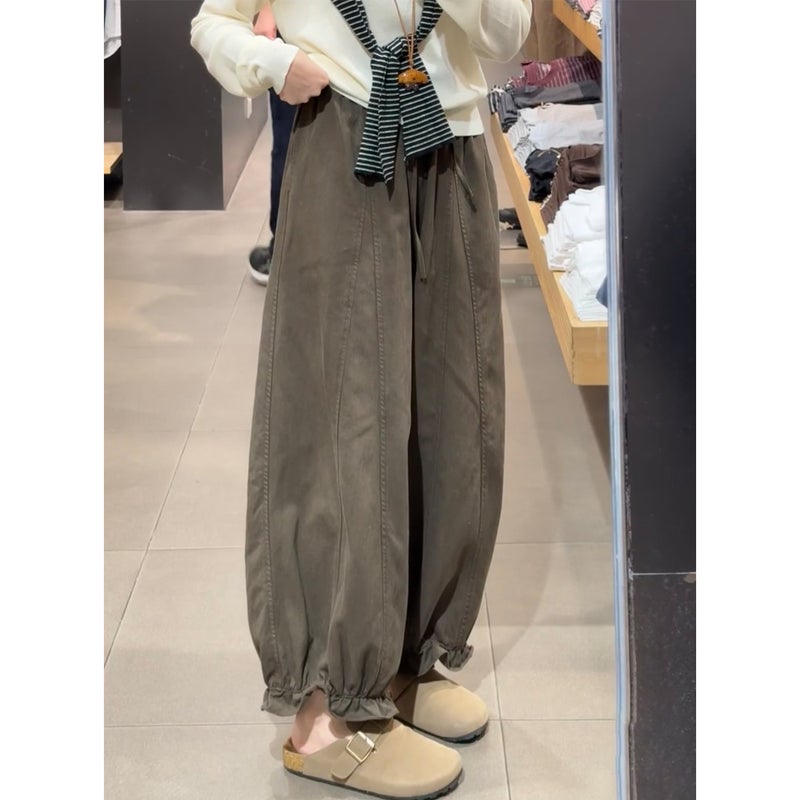 Coffee High-Waist Wide-Leg Cropped Pants for Women - Image 2