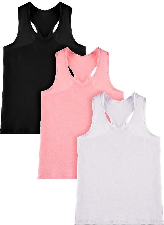 BOAO - 3 Pieces Girls Dance Tank Top Racerback Crop Tank Top Sleeveless Dance Top for Ballet Gymnastics Dancewear (Black, White, Pink, 7-8 Years) - Image 1