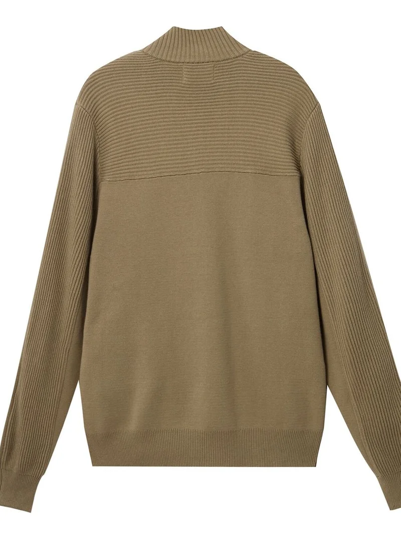 GIORDANO Men's Full-Zip Mock Neck Textured Knit Cardigan