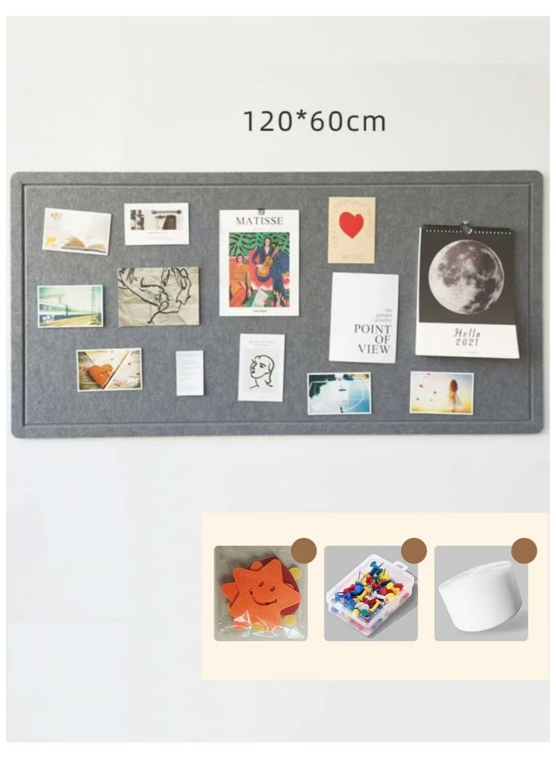  طائرة ورقية لوحة إعلانات، لوحة بوليستين كبيرة قابلة للطي، جدار صور، 60 × 120 سم، لوحة دبابيس جدارية، لوحة صور قابلة للطي، لوحة رؤية ذاتية اللصق مع مسامير وردة في علبة/نمط (رمادي، 60x120 سم) - Image 1
