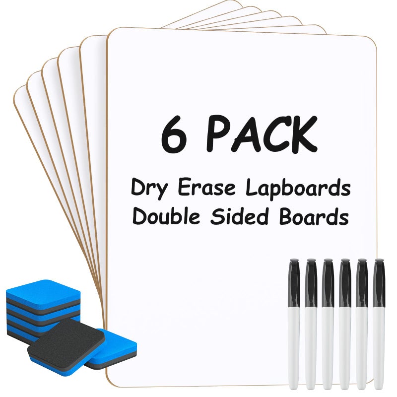 MaxGear Small White Board Dry Erase Boards 6 Pack, 9" x 12" Mini Whiteboard for Students School, Portable White Boards Mini Lapboards Including 6 Mini Dry Erase Erasers and 6 Markers - Image 1