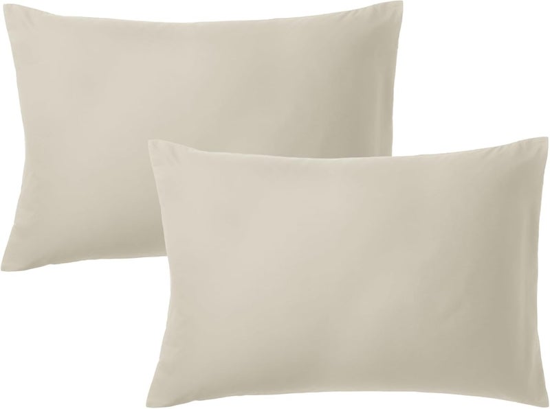bedding zone مجموعة غطاء وسادة ستاندرد من BEDDING ZONE 2 قطعة، بيج سادة، 50x75 سم - Image 1
