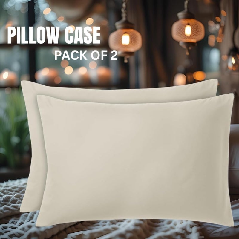 bedding zone مجموعة غطاء وسادة ستاندرد من BEDDING ZONE 2 قطعة، بيج سادة، 50x75 سم - Image 2