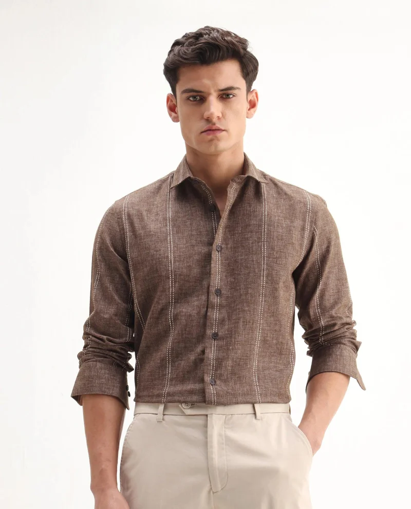 Rare Rabbit Men's Striped Regular Fit Shirt