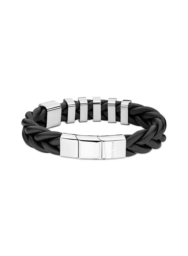 POLICE Gear Black Braided Leather Bracelet for Men's