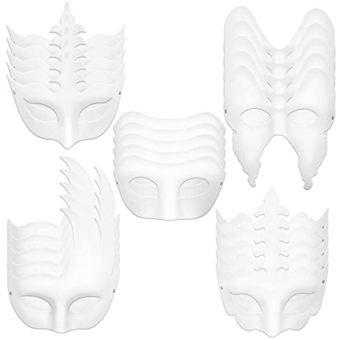 Ioffersuper 40 Pack Paper Mardi Gras Mask Plain White Masquerade Mask DIY Half Face Paper Masquerade Masks For Women Men Adults Costume Party Art Crafting Project Performances - Image 4