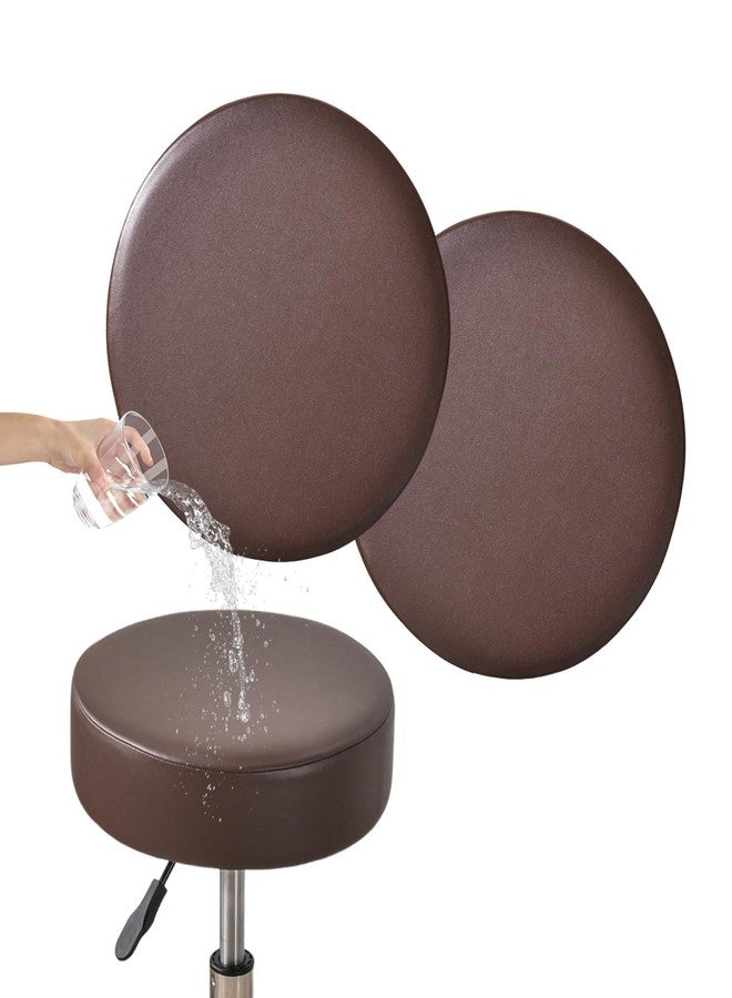 FUANGUI Stool Covers Round Set of 2, Waterproof PU Bar Stool Seat Covers with Elastic Bands,Bar Stool Chair Covers Washable Stool Cushion Slipcover for 12-15 Inch - Coffee - Image 1