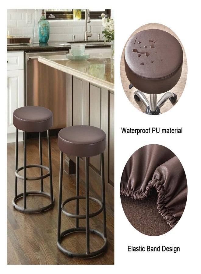 FUANGUI Stool Covers Round Set of 2, Waterproof PU Bar Stool Seat Covers with Elastic Bands,Bar Stool Chair Covers Washable Stool Cushion Slipcover for 12-15 Inch - Coffee - Image 3