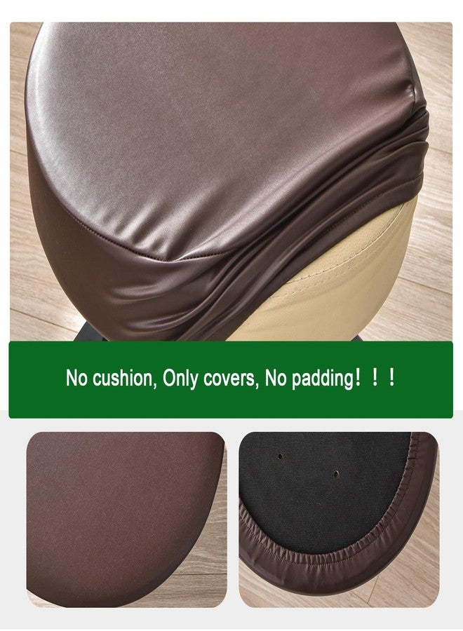 FUANGUI Stool Covers Round Set of 2, Waterproof PU Bar Stool Seat Covers with Elastic Bands,Bar Stool Chair Covers Washable Stool Cushion Slipcover for 12-15 Inch - Coffee - Image 2