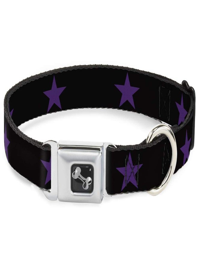 Buckle Down Dog Collar Seatbelt Buckle Star Black Purple 11 to 17 Inches 1.0 Inch Wide - Image 1