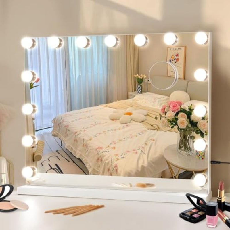 Edmonds Hollywood LED Smart Makeup Mirror 50 x 42 cm - Touch Control, 14 Adjustable Lights, Fixed Base and Adjustable Stand - Luxury Gift for Women and Bride - Image 1
