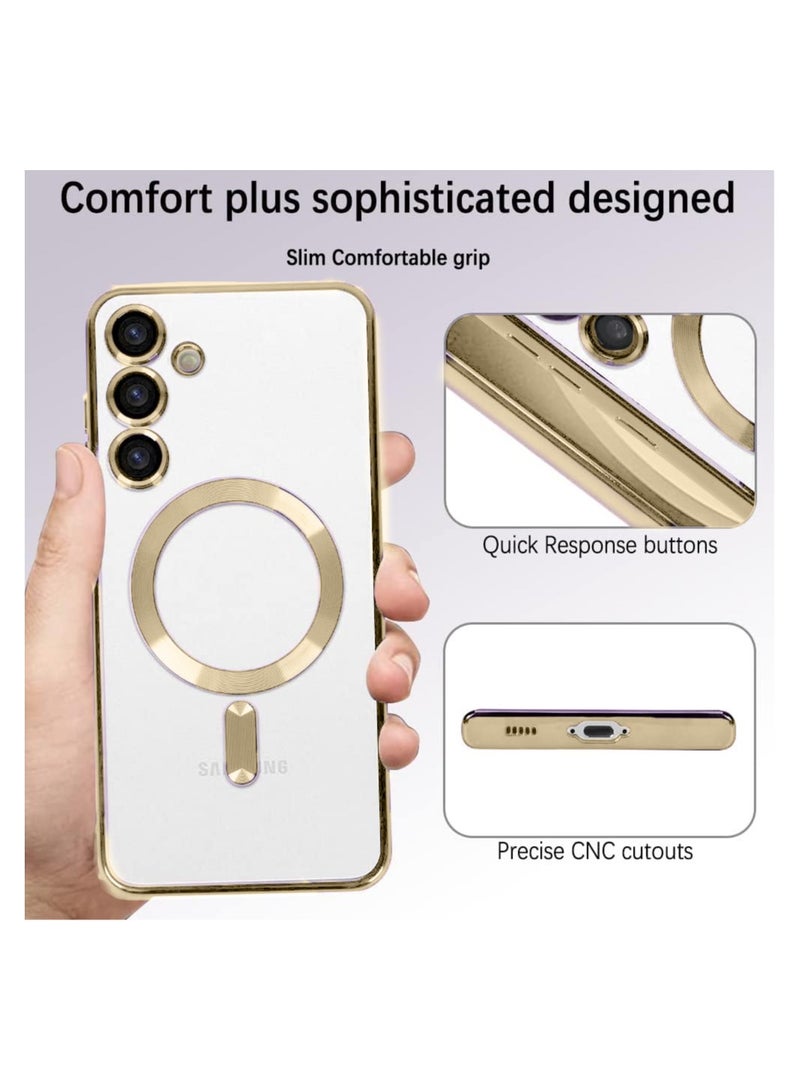 دبليو تيك حافظة ماجسيف شفافة مضادة للصدمات لهاتف سامسونج جالاكسي S24 5G 2024 ذهبي - Image 4