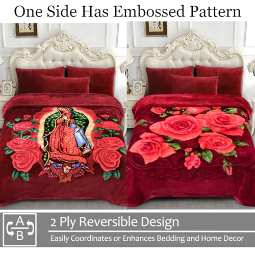 JYK Korean Mink Fleece Bed Blanket Queen Size 75" x 87", 5 Pounds - 2 Ply Reversible Silky Soft Plush Warm, Comfy Blanket for Autumn, Winter -Rose/Virgin Mary - Image 3