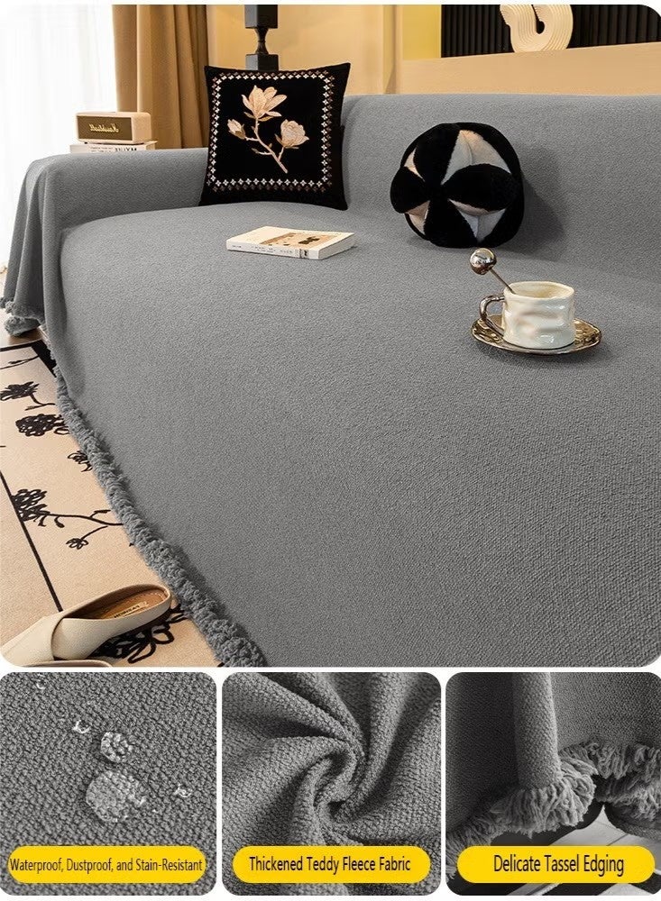 Beauenty Sofa Cover Anti-Wrinkle Full Coverage Sofa Cover – Exquisite Details with Tassel Edges, Waterproof, Dustproof, Anti-Cat Scratching, Anti-Slip, Flexible, Compression-Resistant, Teddy Velvet Jacquard - Image 1