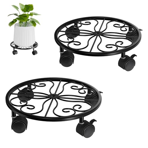 Chinpakden 1024 Plant Stand with Wheels 2 Pack Plant Caddy 360 Rotatable and Lockable Plant Rollers Easy to Move Plant Tray with Casters for Indoor Outdoor Wine Cellar - Image 1