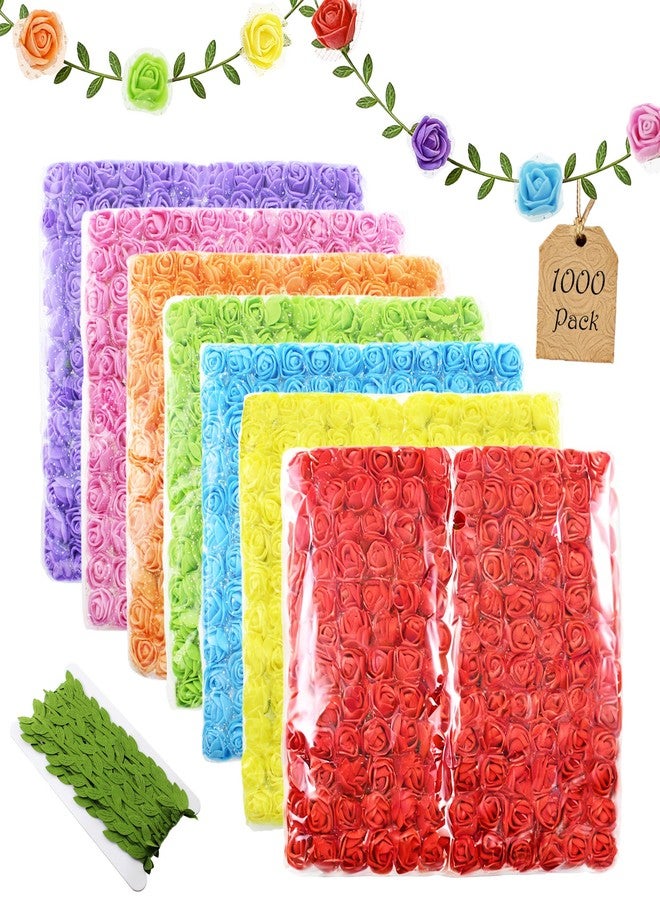 Vignor 1000 Pcs 0.6 Inch Mini Fake Rose Head with Gauze Small Foam Artificial Flowers Bulk for Floral Arrangement Bouquet Wreath Hair Clip Party Decoration DIY Craft (7-Color Assorted Pack) - Image 1