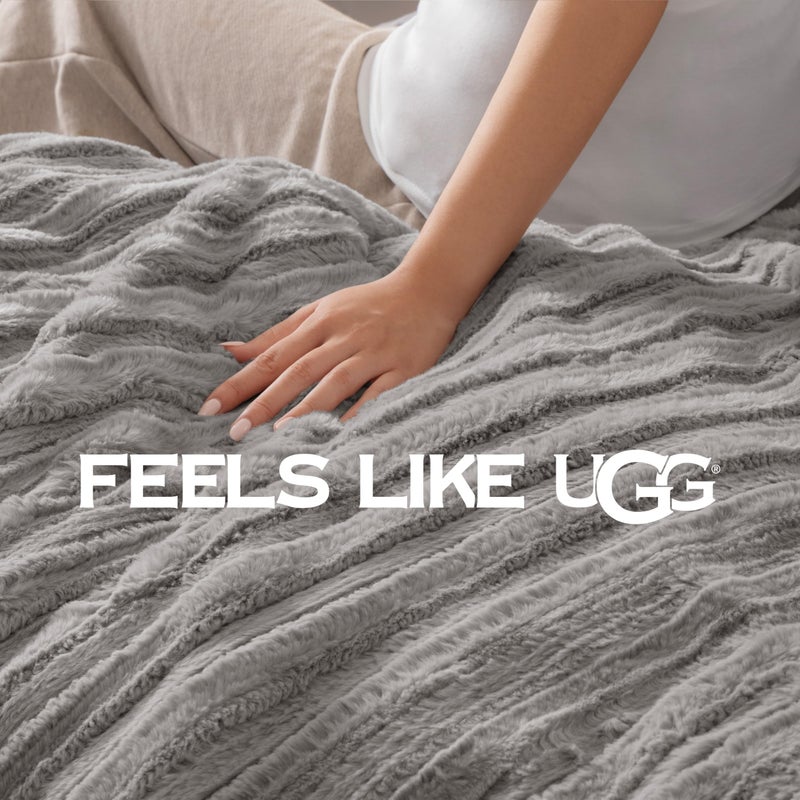 UGG Kenzie Full/Queen Comforter Set with 2 Pillow Shams Plush Faux Fur Bedding Soft Warm Down Alternative Comforter Washable Hypoallergenic Fluffy Blanket Set for Bedroom, Full/Queen Size, Seal - Image 5