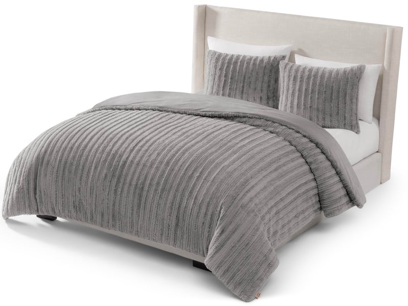 UGG Kenzie Full/Queen Comforter Set with 2 Pillow Shams Plush Faux Fur Bedding Soft Warm Down Alternative Comforter Washable Hypoallergenic Fluffy Blanket Set for Bedroom, Full/Queen Size, Seal - Image 1