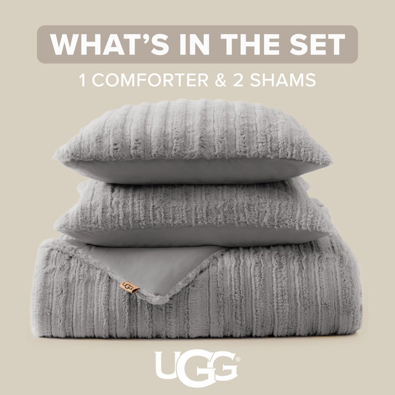 UGG Kenzie Full/Queen Comforter Set with 2 Pillow Shams Plush Faux Fur Bedding Soft Warm Down Alternative Comforter Washable Hypoallergenic Fluffy Blanket Set for Bedroom, Full/Queen Size, Seal - Image 3