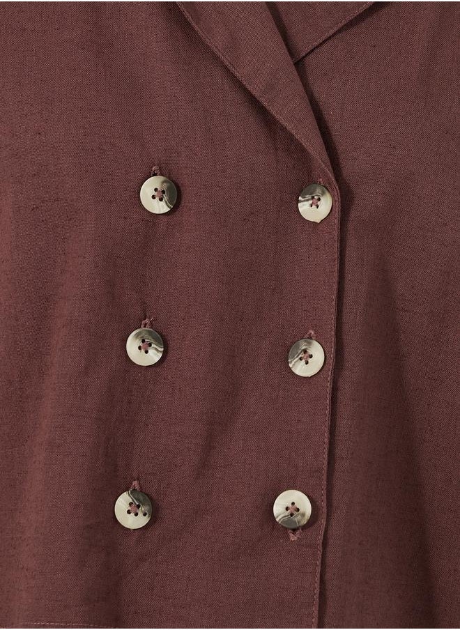 Styli - Solid Cropped Button-Down Short Sleeve Blouse - Image 1