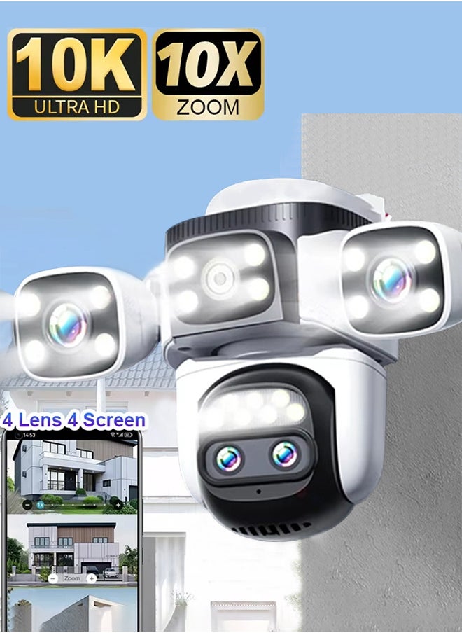 Generic Night vision outdoor WIFI camera, 10x zoom 20MP ultra-high-definition four-lens PTZ automatic intelligent tracking surveillance camera, waterproof and dustproof, 200 meters viewing distance, 360° rotation without blind spots, two-way voice, built-in microphone  - Image 1