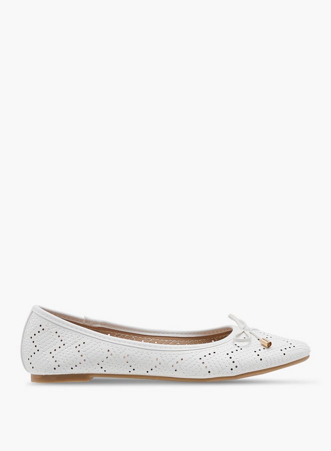 Flora Bella By Shoexpress Women's Textured Ballerina Shoes with Bow Detail  - Image 3