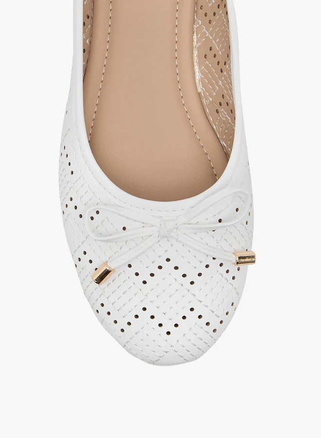 Flora Bella By Shoexpress Women's Textured Ballerina Shoes with Bow Detail