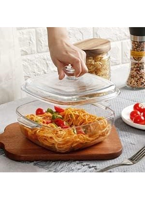 Yaksom Square Glass Casserole Dish Clear Glass Square Casserole Dish with Lid and Handles Covered Bowl for Cooking Baking Serving Microwave Dishwasher and Oven Safe Cookware pake of 1