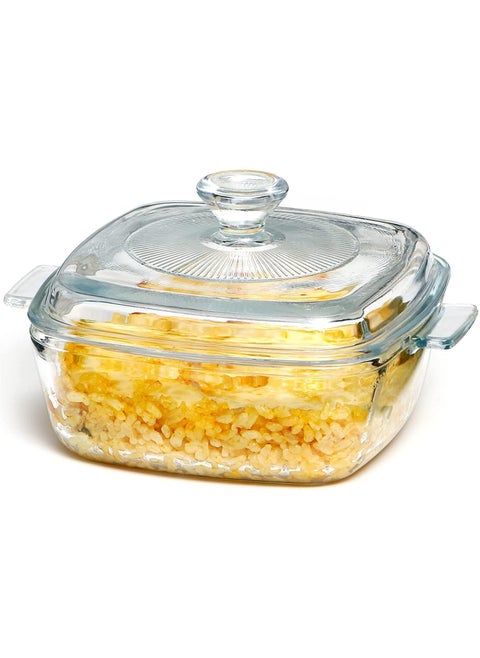 Yaksom Square Glass Casserole Dish Clear Glass Square Casserole Dish with Lid and Handles Covered Bowl for Cooking Baking Serving Microwave Dishwasher and Oven Safe Cookware pake of 1