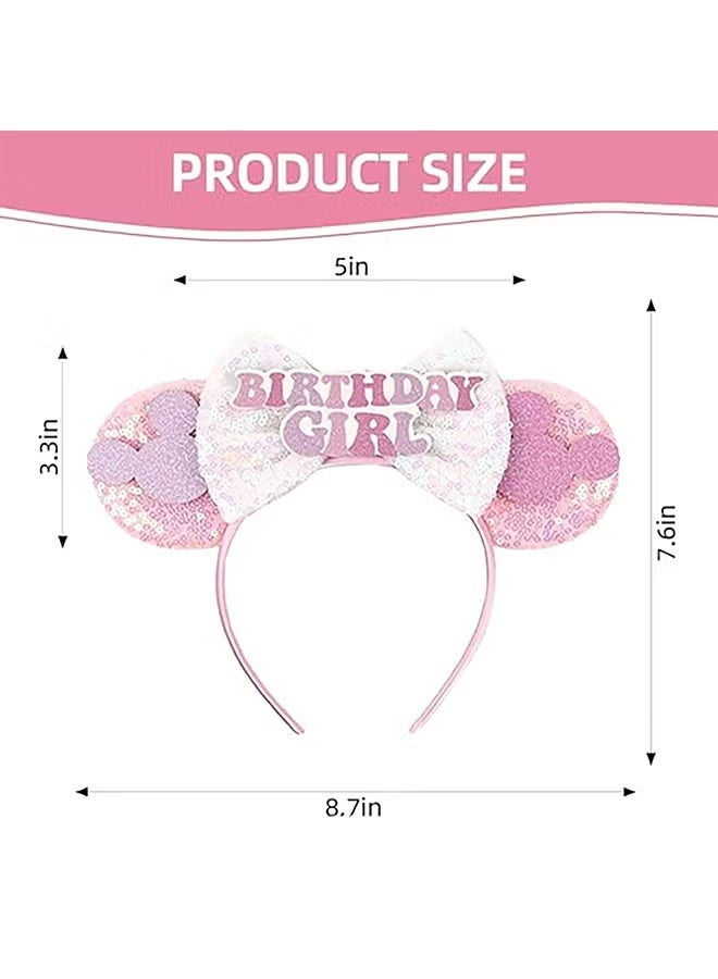 Birthday Minnie Ears Headband, Birthday Party Crown Headband Glitter Crown for Girl, Birthday Party Supplies (Pink) - Image 2