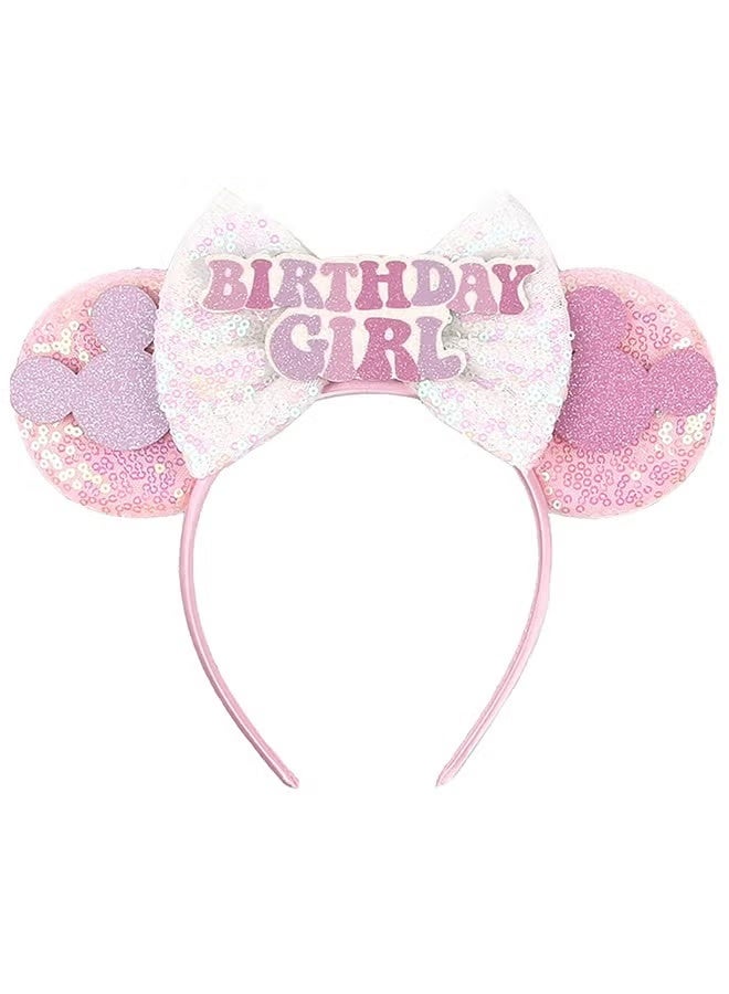 Birthday Minnie Ears Headband, Birthday Party Crown Headband Glitter Crown for Girl, Birthday Party Supplies (Pink) - Image 1