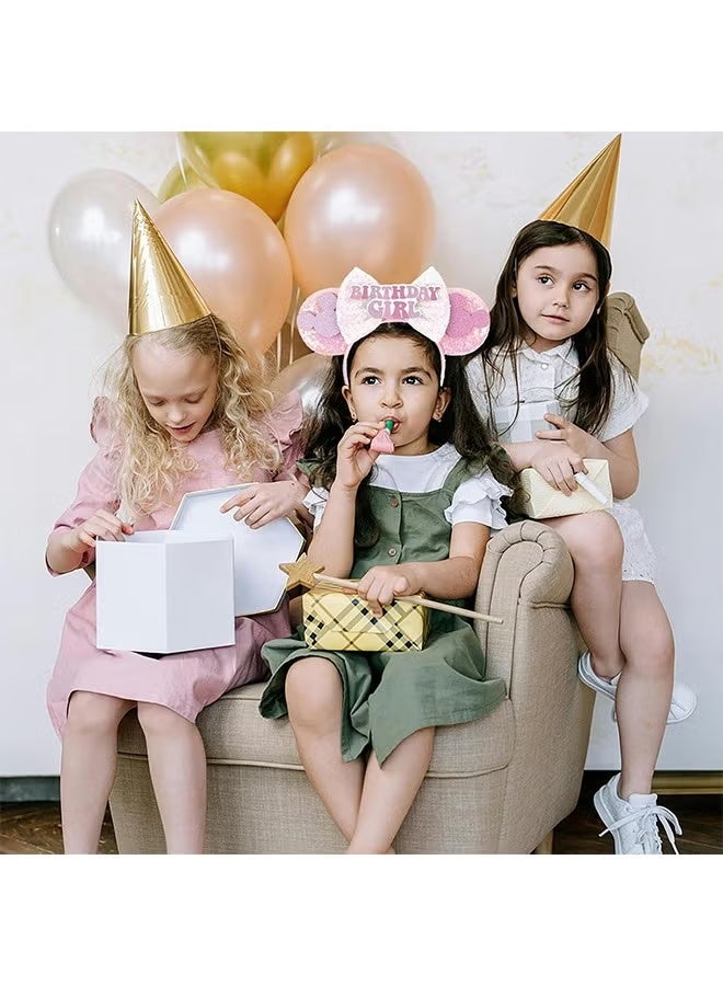 Birthday Minnie Ears Headband, Birthday Party Crown Headband Glitter Crown for Girl, Birthday Party Supplies (Pink) - Image 5