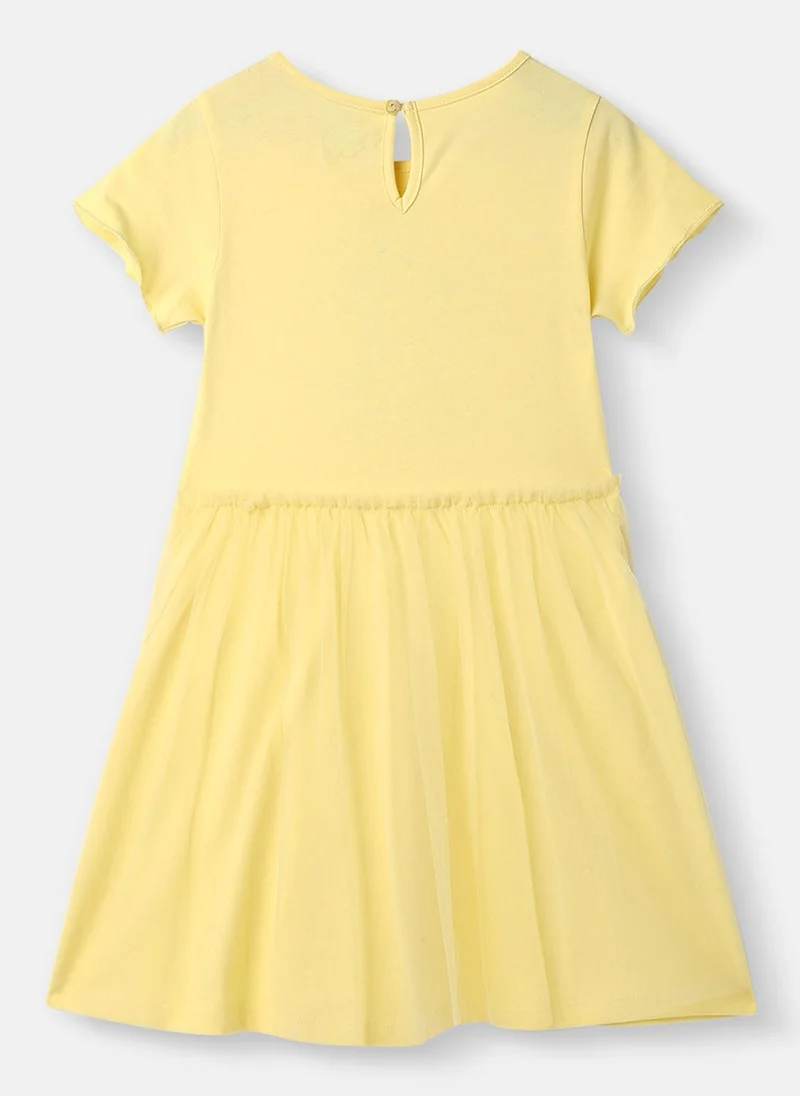 Nautinati Nautinati Girls' Unicorn Print Tulle Mesh Dress with Lettuce Hem in Sleeves