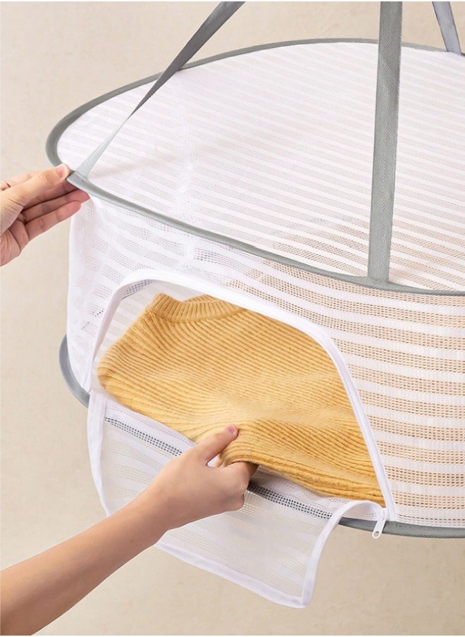 3-Layer Hanging Dryer Net Foldable Hanging Mesh Dryer Large Capacity Clothes Drying Basket, Foldable Drying Rack Net Dryer Folding Fish Net with Zipper for Fish, Vegetables, Fruits, Herbs