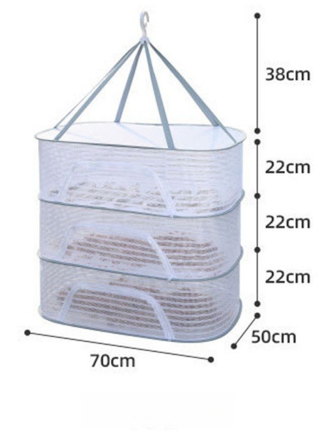 3-Layer Hanging Dryer Net Foldable Hanging Mesh Dryer Large Capacity Clothes Drying Basket, Foldable Drying Rack Net Dryer Folding Fish Net with Zipper for Fish, Vegetables, Fruits, Herbs